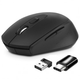 MOUSE ATLANTIS P009-M7030-G WIRELESS USB -C Ottico 4 tasti 800/1200/1600 dpi 2x mini ricevitore nano size USB+USB-C nero