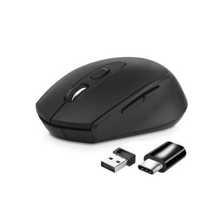 MOUSE ATLANTIS P009-M7030-G WIRELESS USB -C Ottico 4 tasti 800/1200/1600 dpi 2x mini ricevitore nano size USB+USB-C nero