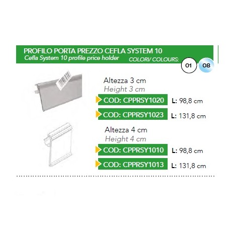 PROFILO PORTA PREZZO CEFLA SYSTEM 10 LARGH. 131.8 X H4CM TRASPARENTE