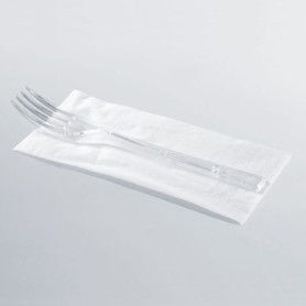 FORCHETTA TRASPARENTE + TOVAGLIOLO 1 V CONFEZIONE DA 1000 PEZZI