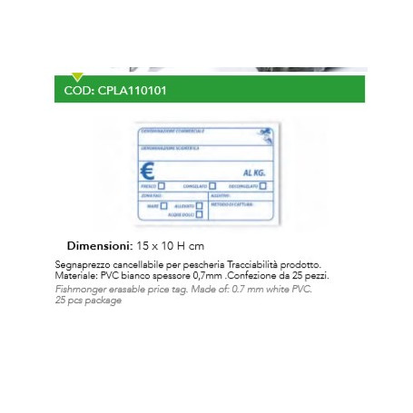 SEGNAPREZZO CANCELLABILE PESCHERIA PVC FORMATO 15X10 CONF. 25 PEZZI + MARKER