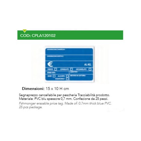 SEGNAPREZZO CANCELLABILE PESCHERIA PVC FORMATO 15X10 CONFEZIONE DA 25 PEZZI