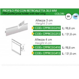 PROFILO PORTAPREZZO P50 H40 B.CO ALETTA 32MM LUNGHEZZA 98