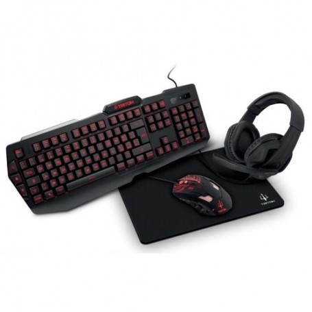 STARTER KIT GAMING TRITON by Atlantis KT 410: TASTIERA RETROILLUM 3Colori + MOUSE RETROILLUM  fino a 3200dpi + CUFFIA+ TA